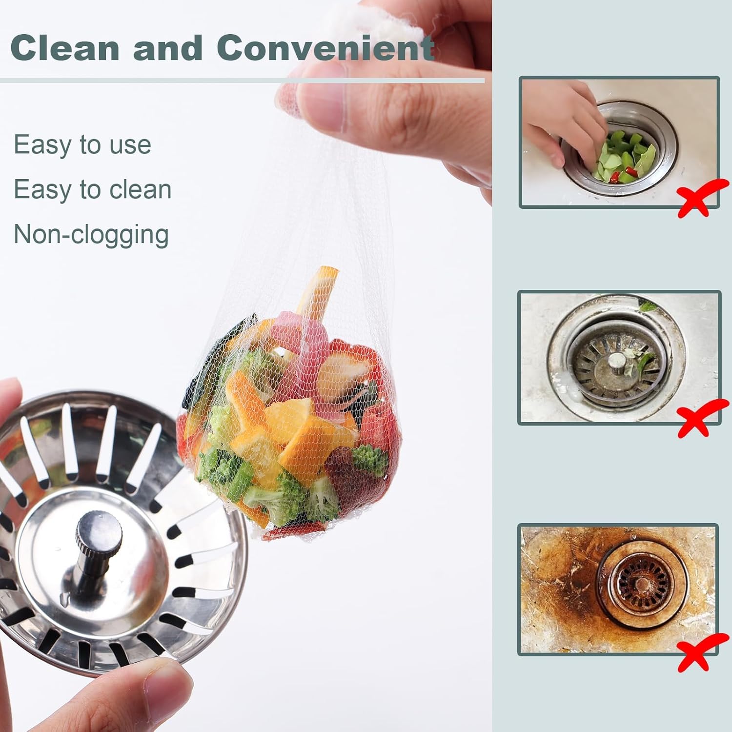 100 PCS Disposable Mesh Sink Strainer Bags, Kitchen Sink Strainer Mesh Bag, Kitchen Sink Drain Strainer, Scalability, Non-Clog, Keep Your Sewer Lines and Garbage Disposal Safe