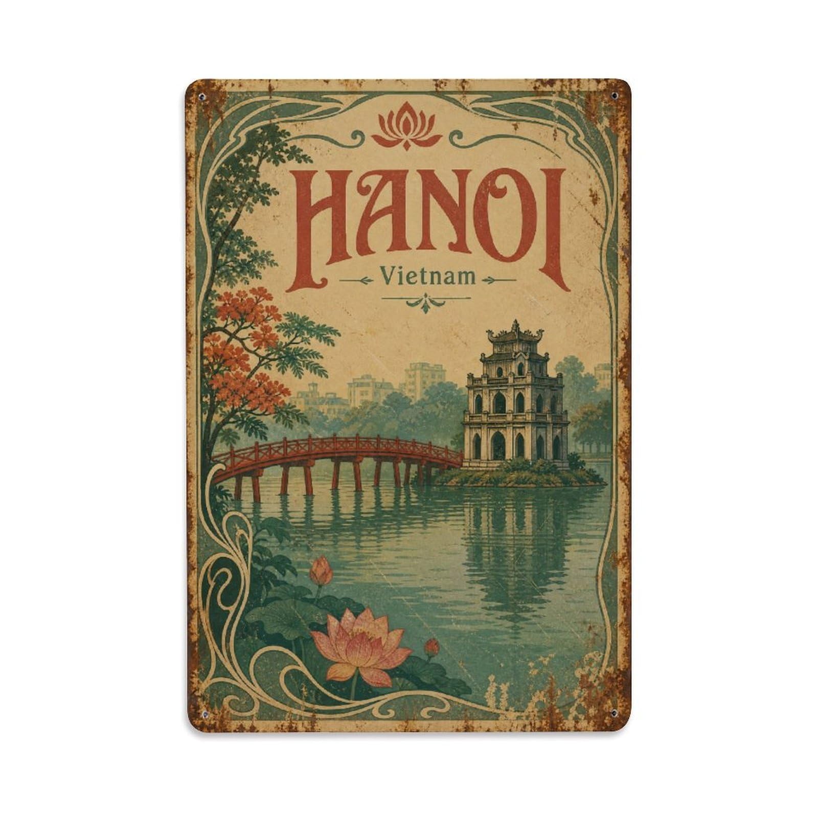 Hanoi Vietnam Historic Lake Landmark Regional Travel Metal Tin Sign