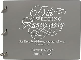 LifeSong Milestones Personalized 65th Wedding Anniversary Guest Book for Couple Husband and Wife 65 Years of Marriage, Wooden Grey Signature Registry Guest Book for Sixty Fifth Wedding (Grey)