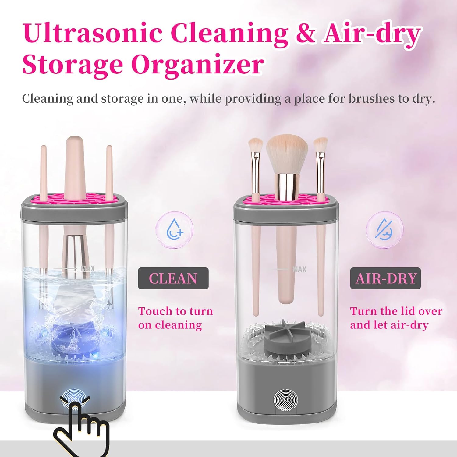 Electric Makeup Brush Cleaner Machine, Ultimate Efficient Automatic Cleaner for All Types of Makeup Brushes - Gray Pink image 3 of 6 B0DRBH81JF