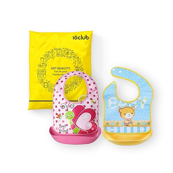 MY NEWBORN Baby Cup Bibs | Feeding Infants and Toddlers | 6-36 Months | Waterproof, Spill Resistant Bibs | Baby Shower Gift | Pocket-Friendly | Infant Apron | Combo Of 2