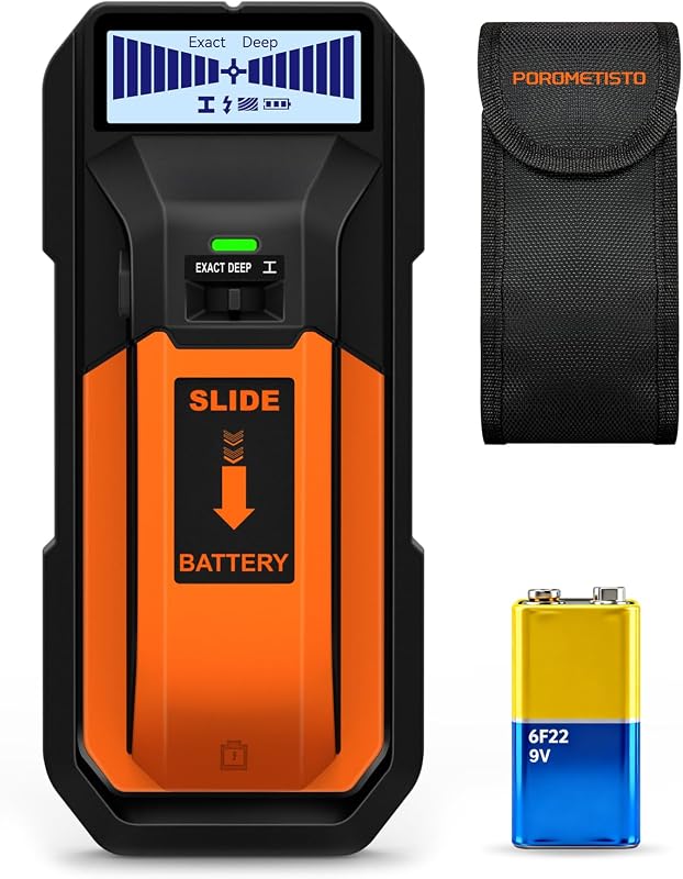 All in one POROMETISTO DSF05 Stud Finder Wall Scanner | Wall Stud Finder with Electric Wire Finder for drywall, Wood, Plaster Walls, Metal, AC Wire, Magnetic, Joists, Pipes