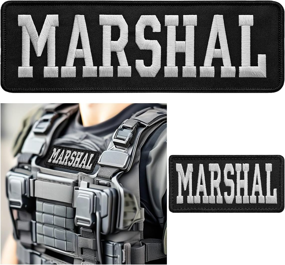 2Pcs Marshal, Officer Public Safety Badge Hook and Loop for Officer Uniforms, Vests, Jackets and Hats, Black