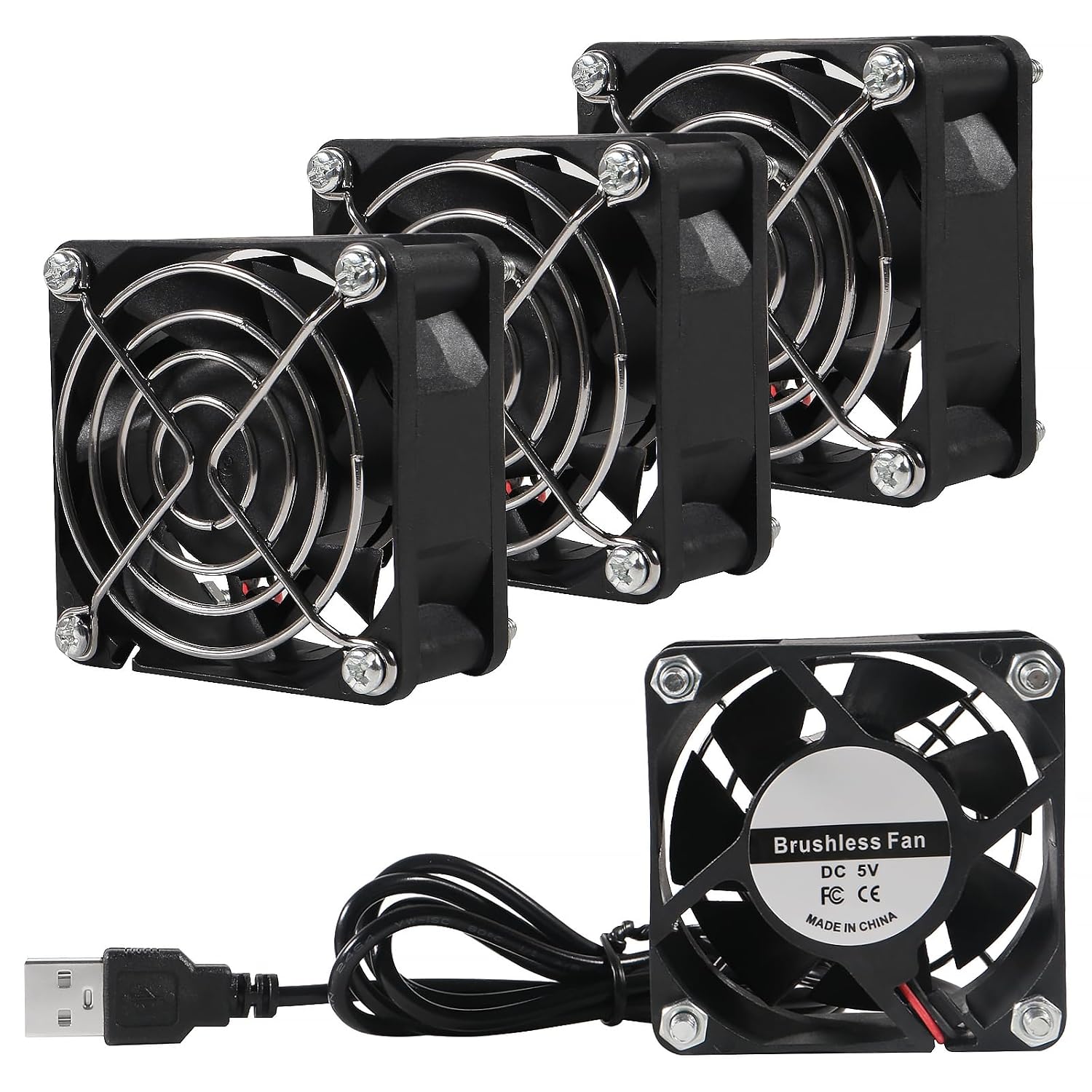 UMLIFE 4-Pack Quiet 60mm USB Fan Dual-Ball Bearings,60mm x 60mm x 25mm 5V Brushless DC Cooling Fans for PC Computer Case Cooler Raspberry Pi Radiator Ventilation