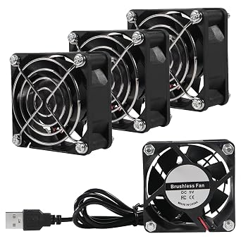 UMLIFE 4-Pack Quiet 60mm USB Fan Dual-Ball Bearings,60mm x 60mm x 25mm 5V Brushless DC Cooling Fans for PC Computer Case Cooler Raspberry Pi Radiator Ventilation