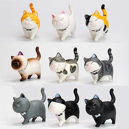 Amazon Co Jp 動物 フィギュア 頭可動 かわいい 猫フィギュア おきもの インテリア ガーデンオーナメント ネコ グッズ 猫 フィギュア セット 雑貨 人気 誕生日パーティーグッズ プレゼント 母 ホビー