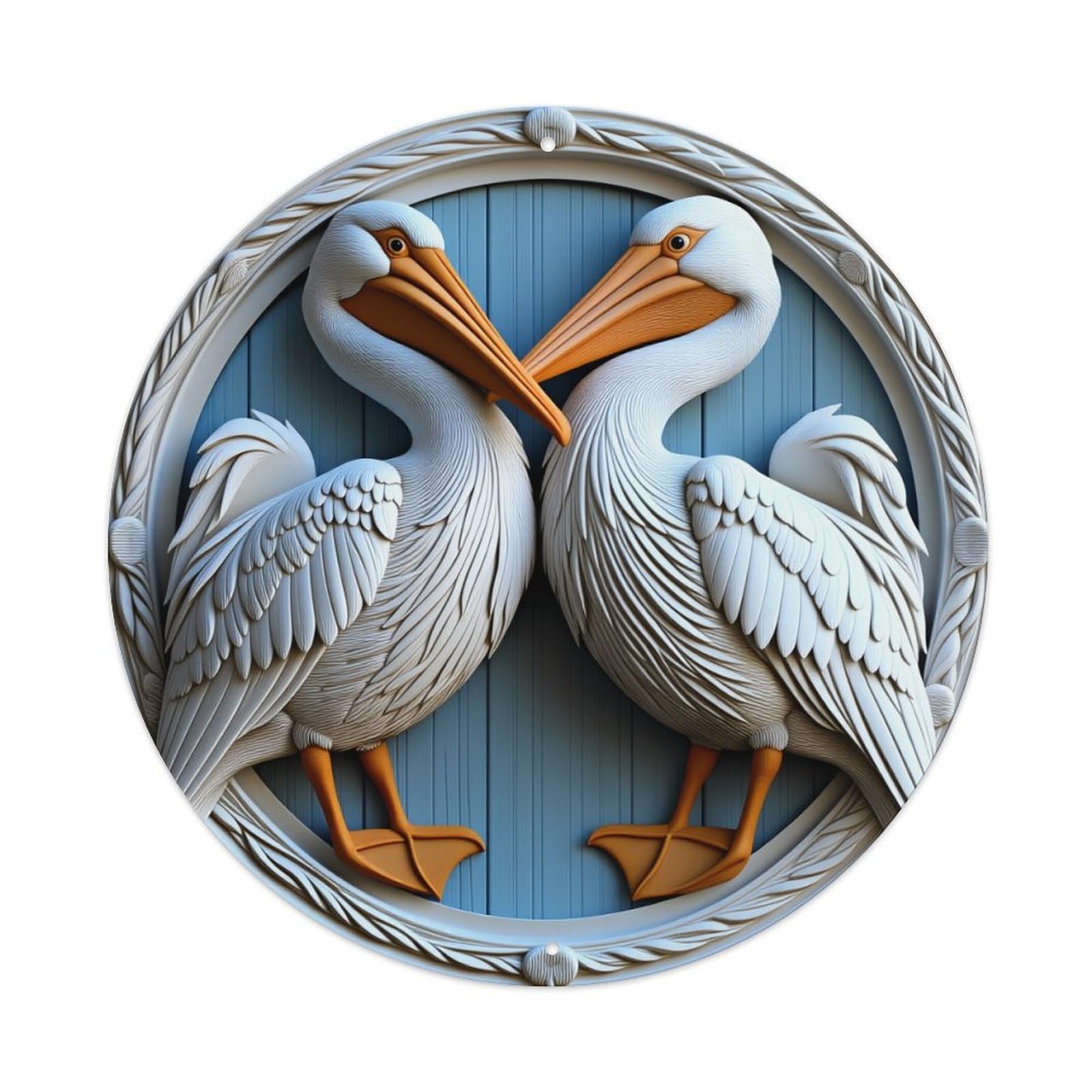 Wmlzdnwr Vintage Pelican Pair Circular Relief Art Design Round Tin Sign,Retro Wall Art,Metal Poster For Home, Bar, Garage, Cafe, Rustic Indoor & Outdoor Decor, 8X8 Inches