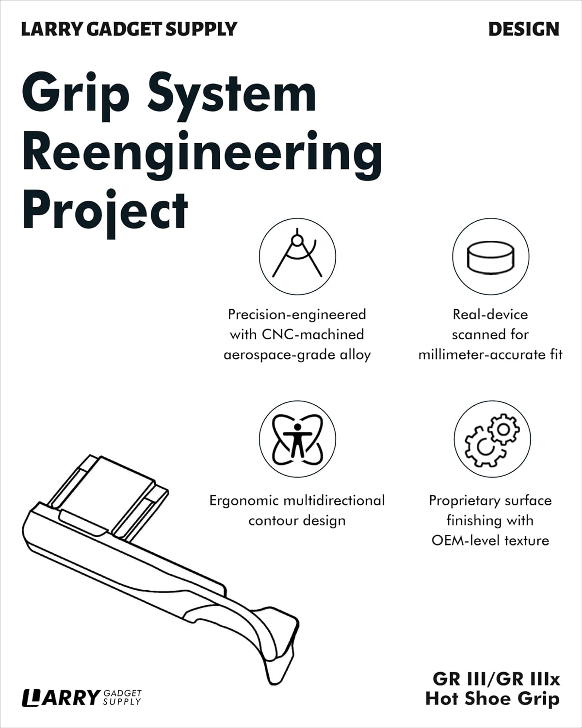 Metal Hot Shoe Mounted Thumb Grip for Ricoh GR III, GR IIIx, GR III HDF, GR IIIx HDF Camera