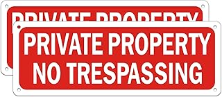 No Trespassing Signs Private Property Security Warning Metal Yard Sign Reflective Red Aluminum for Garden Outdoor Indoor Gates Weatherproof Rust Free Easy Installation (2 Pack 10 x 3.5 inches)