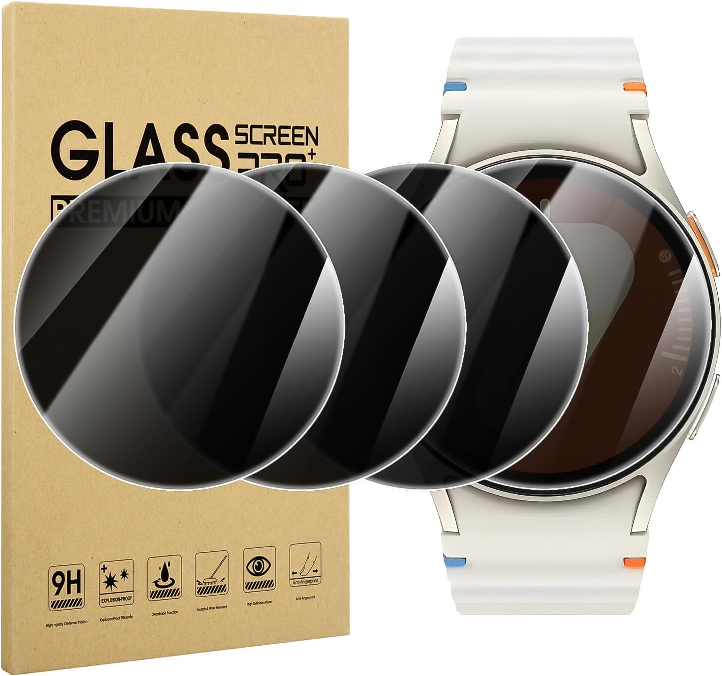 Suoman 4-Pack for Samsung Galaxy Watch 7/8 40mm (2024/2025) Tempered Glass Privacy Screen Protector, [Anti-peeping] 9H Hardness protective film
