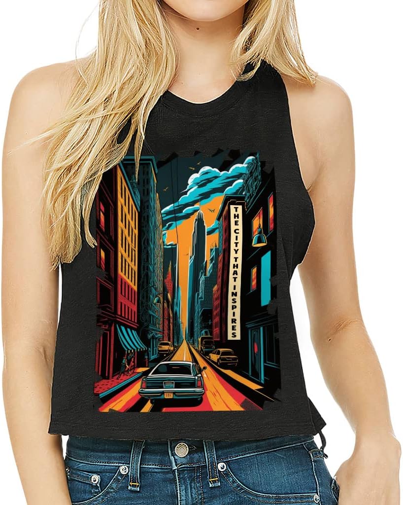 The City That Inspires Racerback Cropped Tank - Vintage Women's Tank - Art Tank Top
