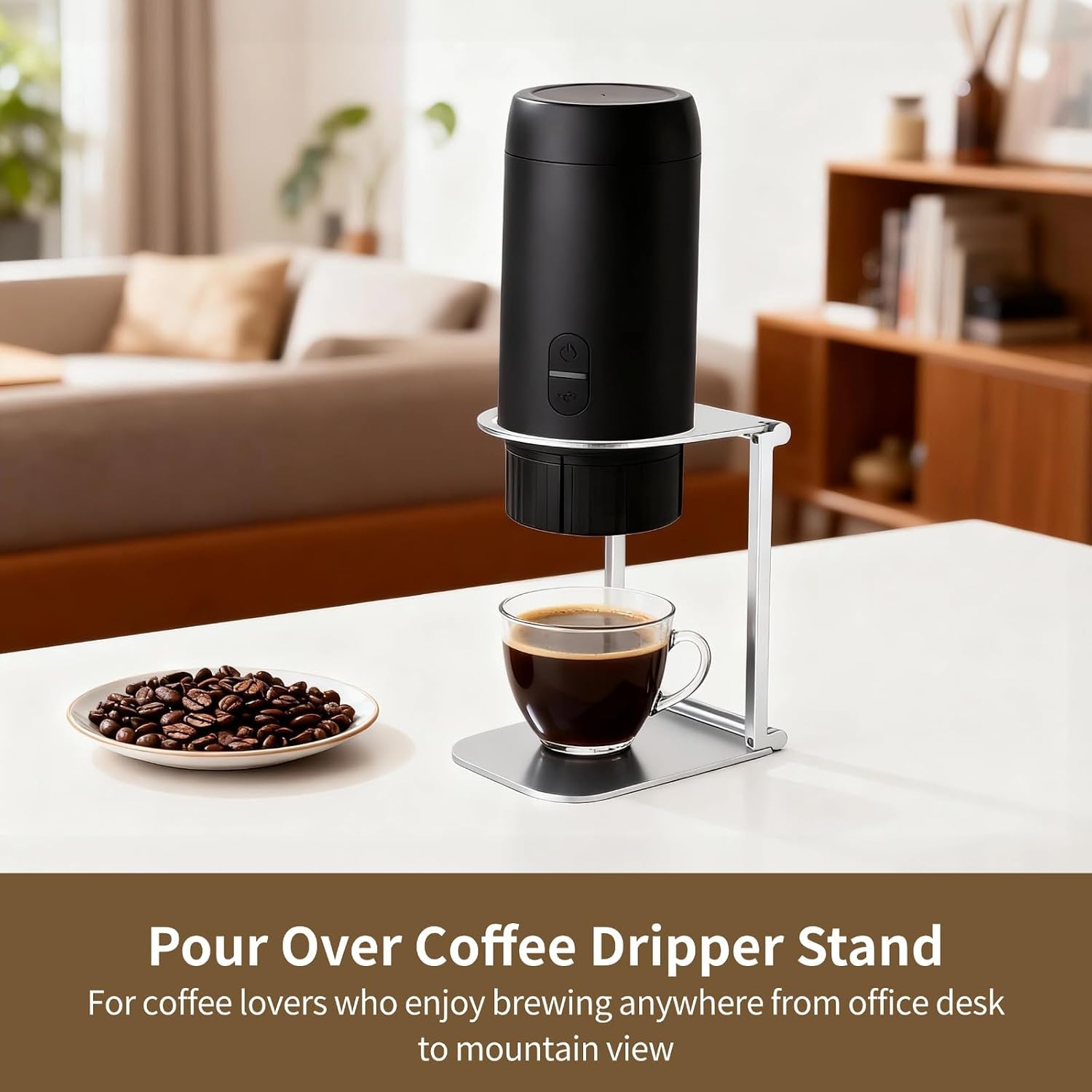 Pour over Dripper Stand, Portable & Foldable Espresso Machine Stand,Office Coffee Stand with Base,Suitable for Office, Home, Camping image 2