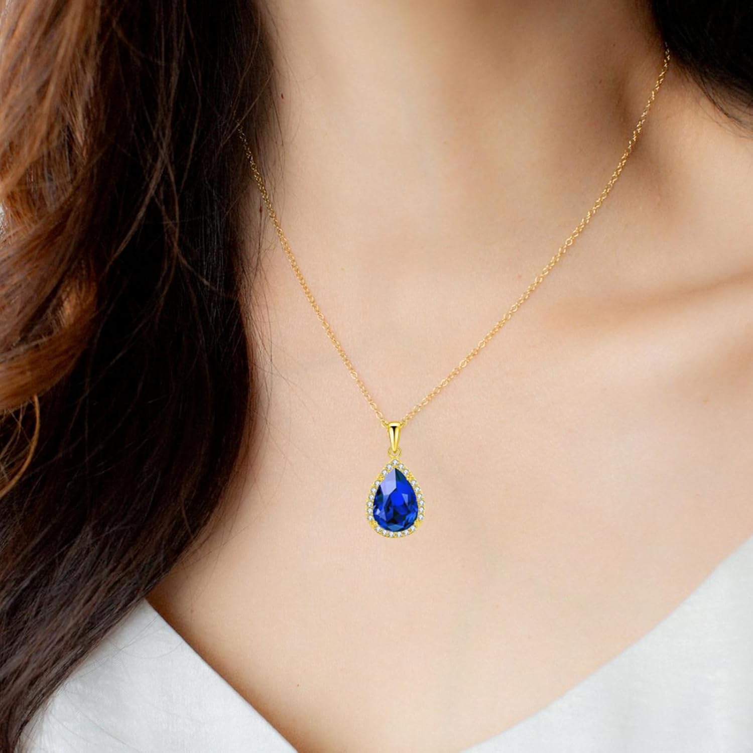 VONSSY Classic Oval Pendant Gemstone Necklace | Crystal Ruby Sapphire Waterdrop Birthstone Teardrop Emerald Necklace | 18K Platinum Gold Plated Chain | Jewelry Gift for Mother Wife Girlfriend - Image 8