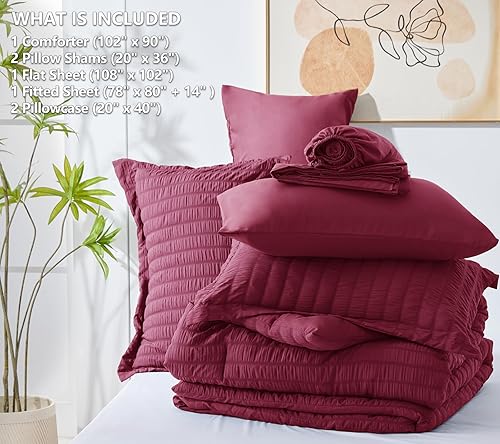 Miniatura 7 de CozyLux Juego de edredón de sirsaca tamaño King con sábanas, ropa de cama en una bolsa, 7 piezas, para todas las estaciones, con edredón, funda de