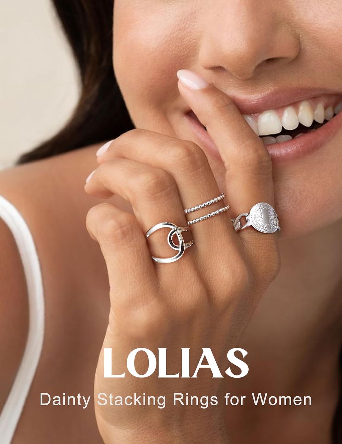 LOLIAS 16Pcs Stackable Stainless Steel Rings for Women Chunky Silver Rings Non Tarnish Ring Open Adjustable Thumb Finger Statement Ring Set - Image 3