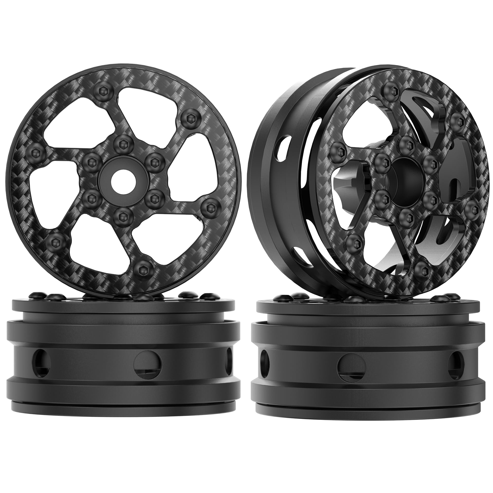 COOWOO Carbon Fiber 1.9 Inch RC Wheels Upgrade Parts for 1/10 RC Trucks (Set of 4) - Precision CNC Machined for Enhanced Performance and Durability