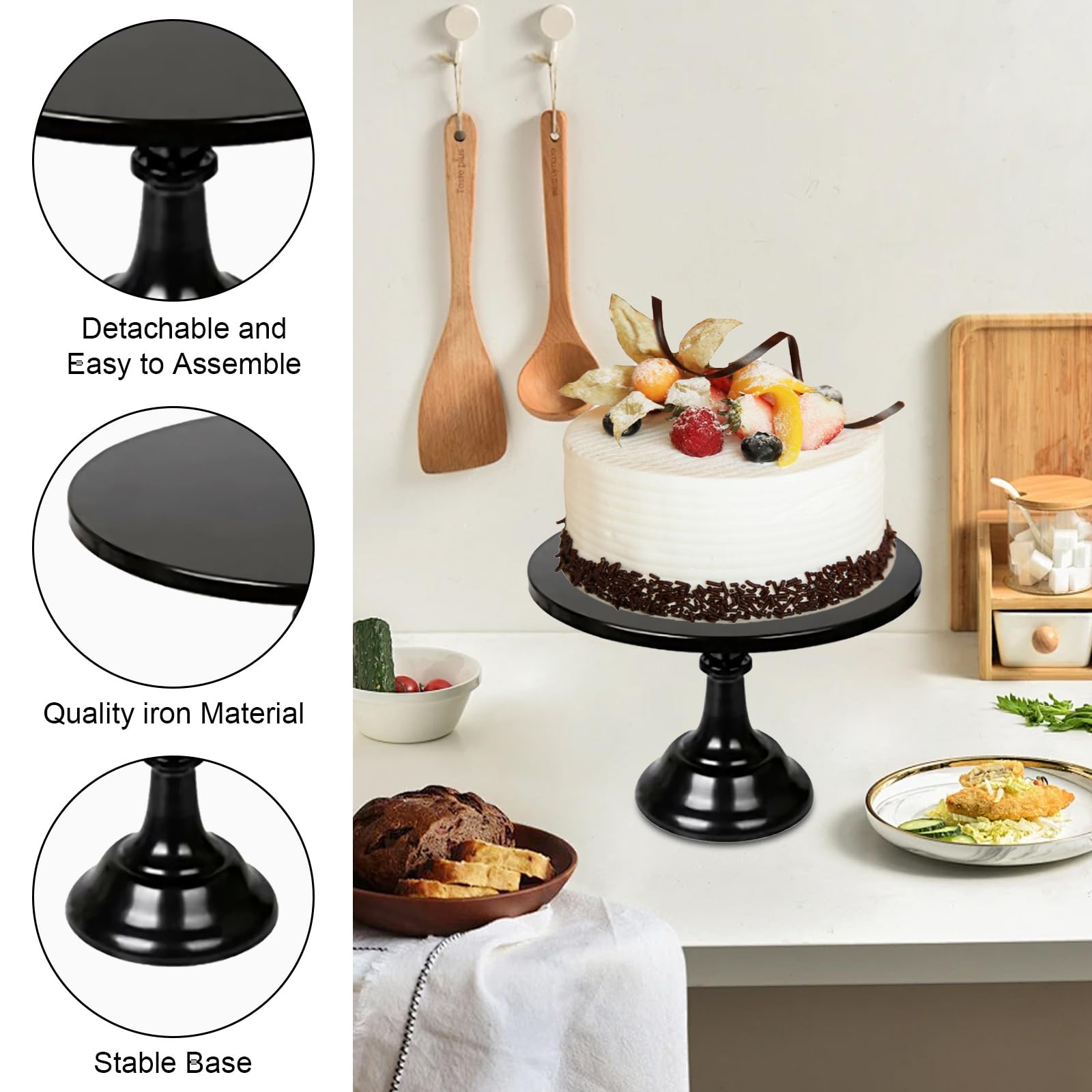 Juego de 3 soportes negros para tartas