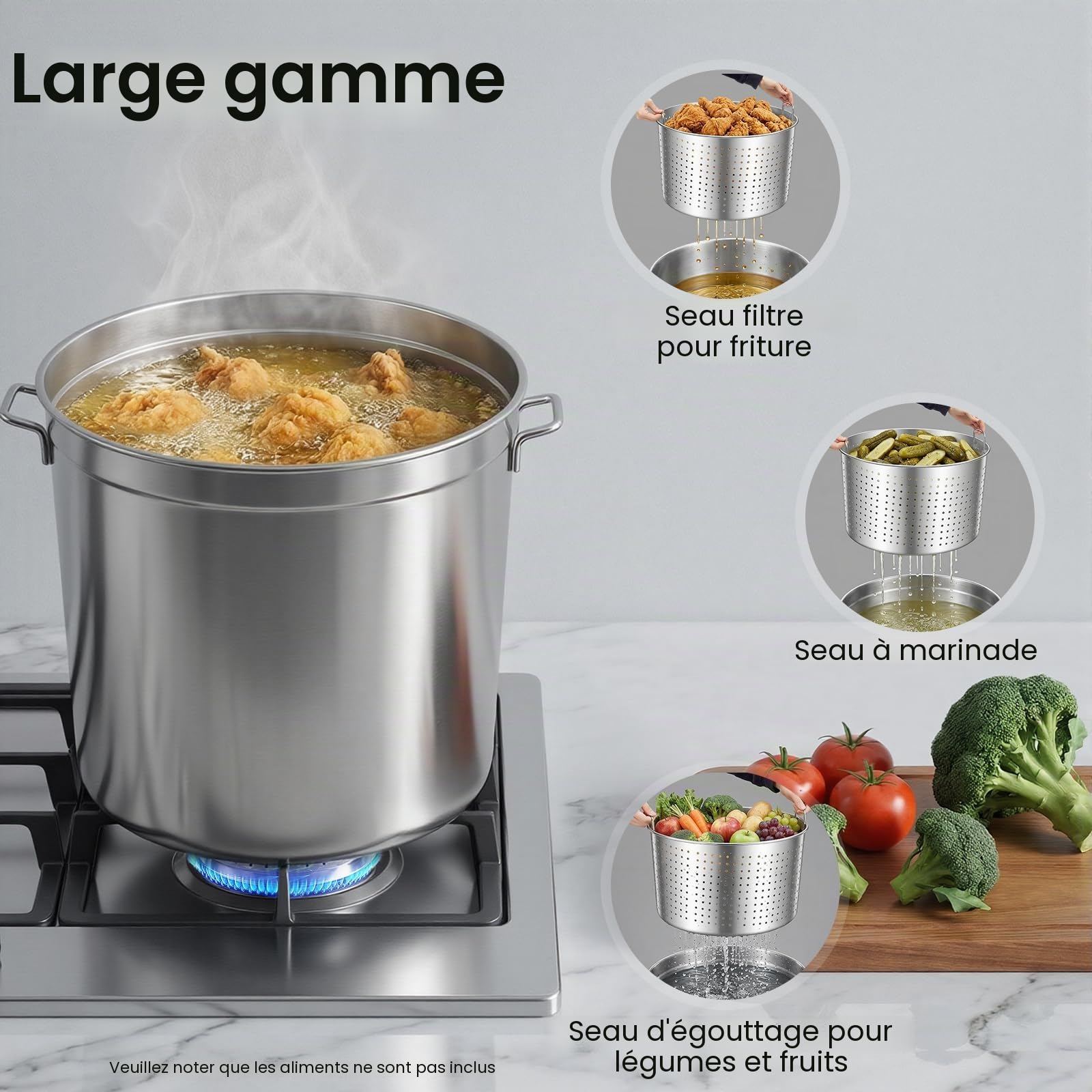Marmite à soupe en acier inoxydable 100 l avec couvercle et panier, grande capacité, friteuse commerciale, pour restaurant, restauration, fêtes de famille