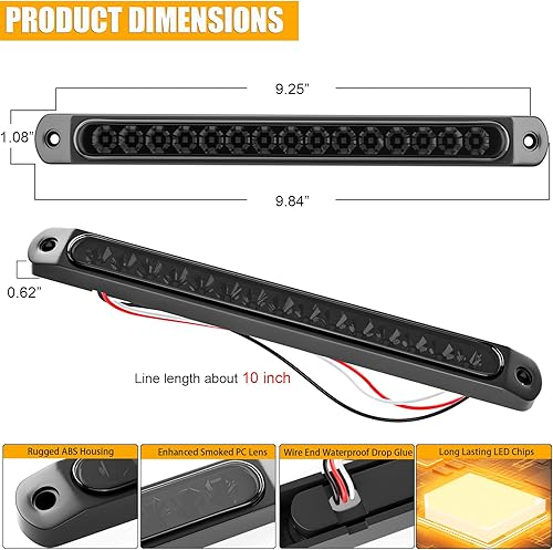 Miniatura 6 de PSEQT Luces LED de identificación de remolque de 10 pulgadas, barra de luces LED ámbar de señal de giro, luces de marcador trasero, tira de