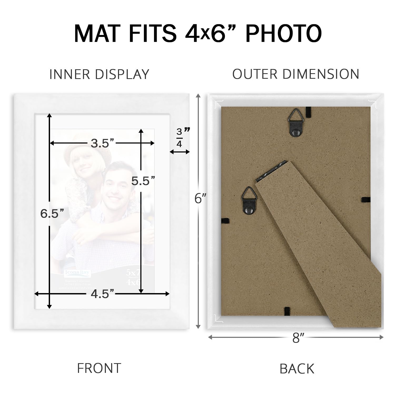 Icona Bay 5x7 Picture Frame Set w/Removable Mat to 4x6 (White, 10 Pack), Simple Modern Design, Table Top Kickstand and Wall Hanging Hooks Included, Impresia Collection
