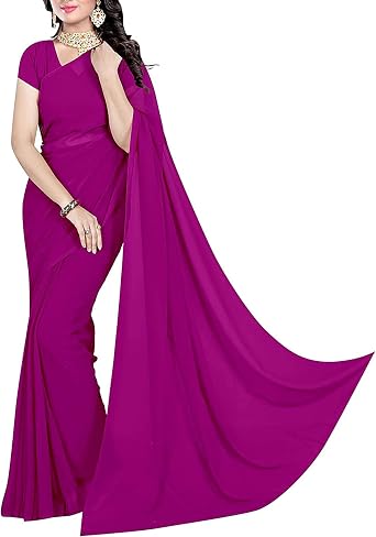 Georgette Plain Saree Blouse Indian Bollywood Party Wear Curtain Drape Dress