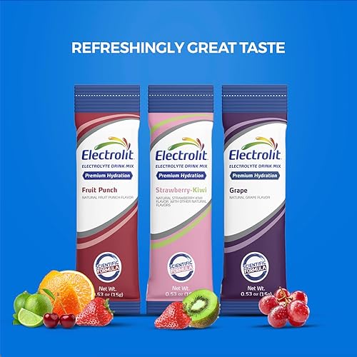 Miniatura 5 de Electrolit Paquetes de electrolitos en polvo, paquete variado de 8 unidades y paquete de 8 unidades de uva