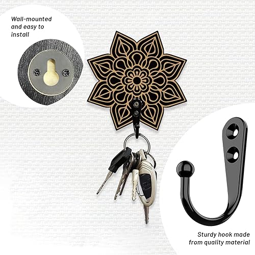 Miniatura 9 de AHANDMAKER Juego de 2 soportes para llaves de mano Hamsa, ganchos de pared con texto de adivinación para decoración de llaves de pared, colgador de