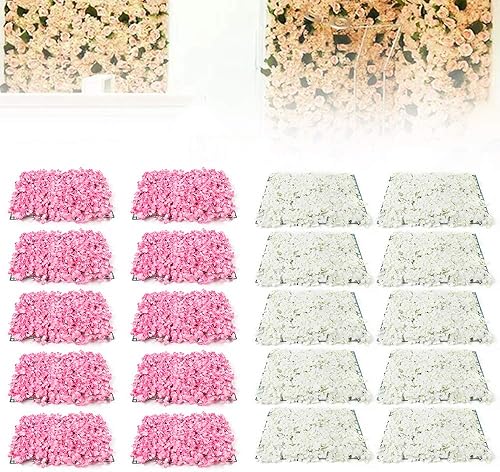 Paneles de pared de flores artificiales, tapete de pared de flores 3D, paneles de flores de seda de 16 x 24 pulgadas, hechos a mano con flores de