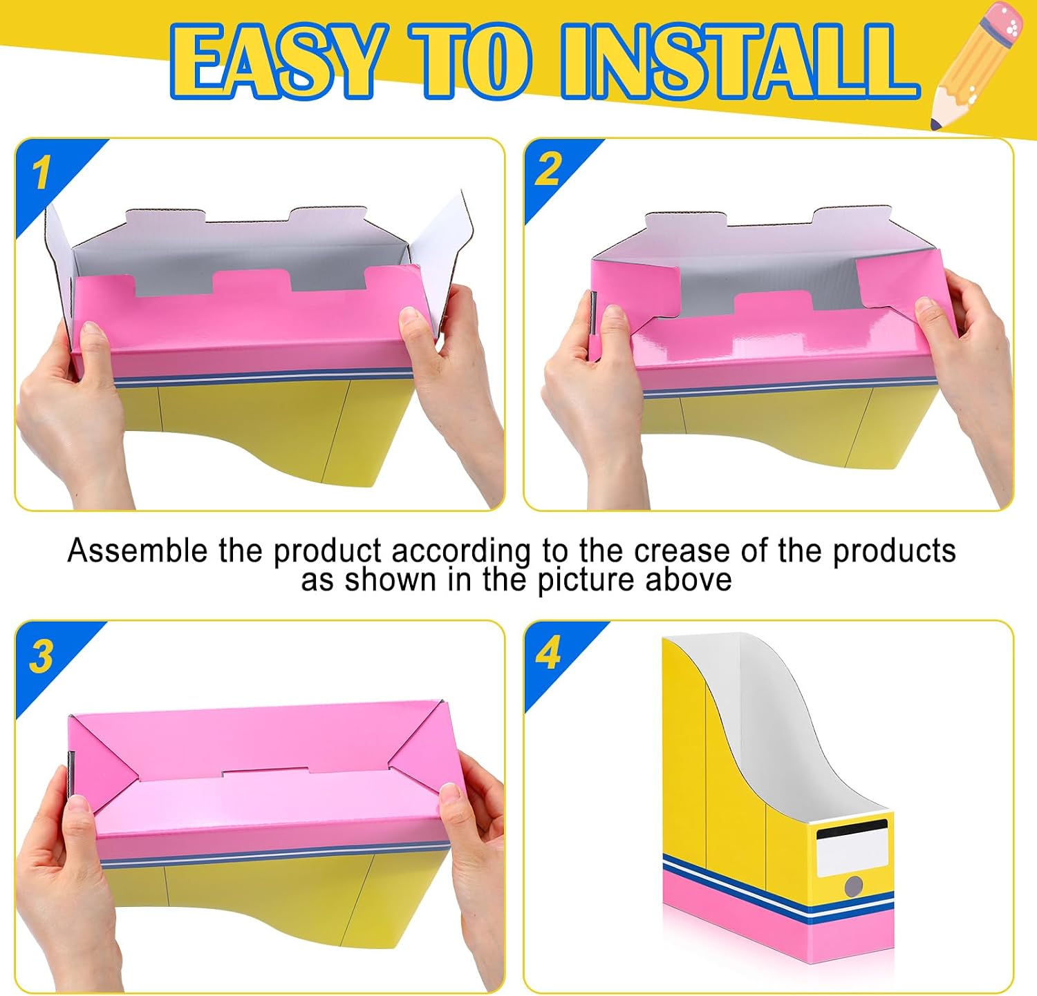 Resurhang 24 Pcs Pencil Book Bins for Classroom Cardboard Magazine Holders Foldable Magazine File Storage Box with Label Stickers for Desk Shelves School Classroom Home Office Supplies