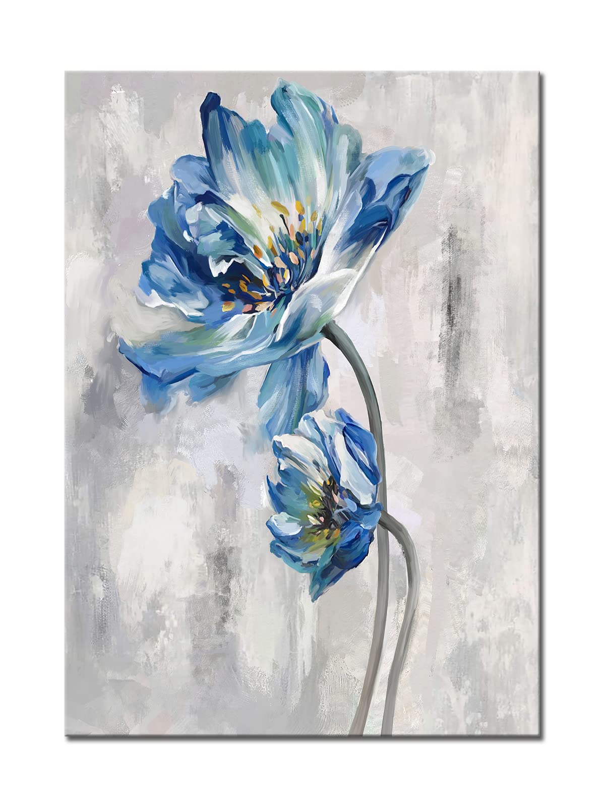 Novup Blue Flower Wall Art Blooming Floral on the Grey Background Canvas Print Wall Art The Picture for Living Room Bedroom Wall Painting Decoration Modern Artwork Ready to Hang