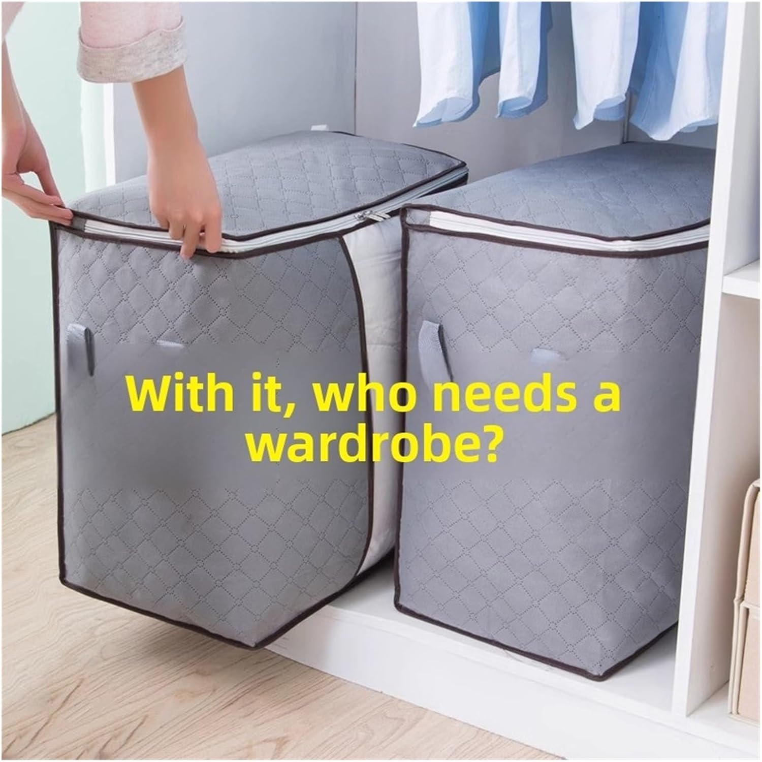 Moving Box Household Moisture Proof Organizing For Bedroom, Non-Woven Fabric Clothing And Quilt Storage Bag((neutral 002) gray)