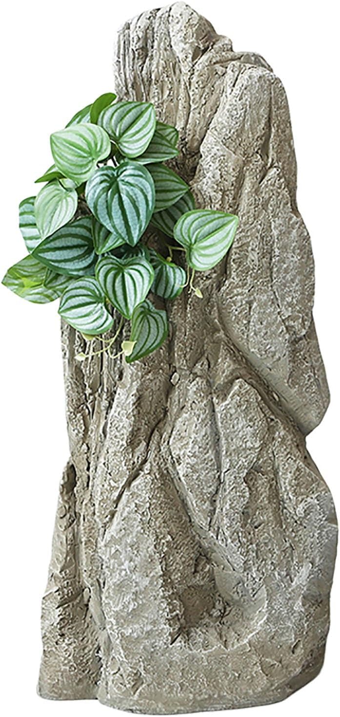 Garden Simulation Stone, Artificial Decorative Rock with Realistic Plant, Landscaping Rock for Yard, Pond and Aquarium Decor