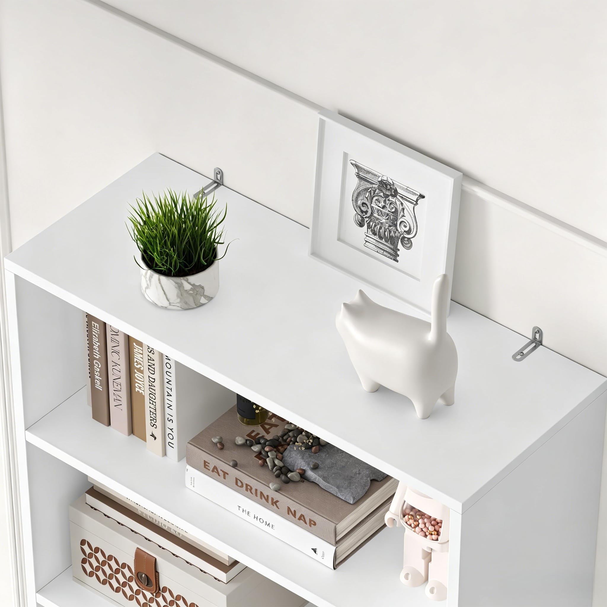 FirFurd Libreria Scaffale 209 cm con 7 Scomparti Aperti, libreria Verticale con Ante, Libreria da Parete con Ripiano Regolabile, per soggiorno, ufficio, cucina, 60 x 23,5 x 209 cm (Bianco)