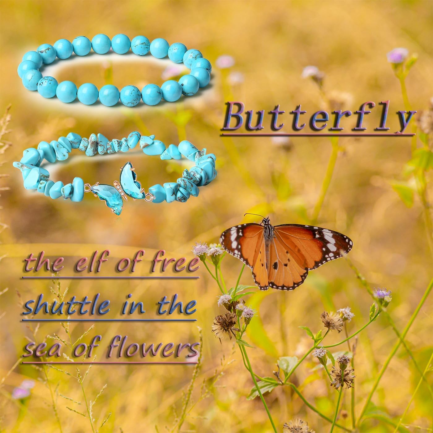 DUQGUHO 2Pcs Butterfly Bracelets for Women Healing Crystals Bracelets for Women Natural Gemstone Bead Bracelet Cute Butterfly Charm Bracelet Stretch 8mm Crystal Jewelry Gifts for Women - Image 4