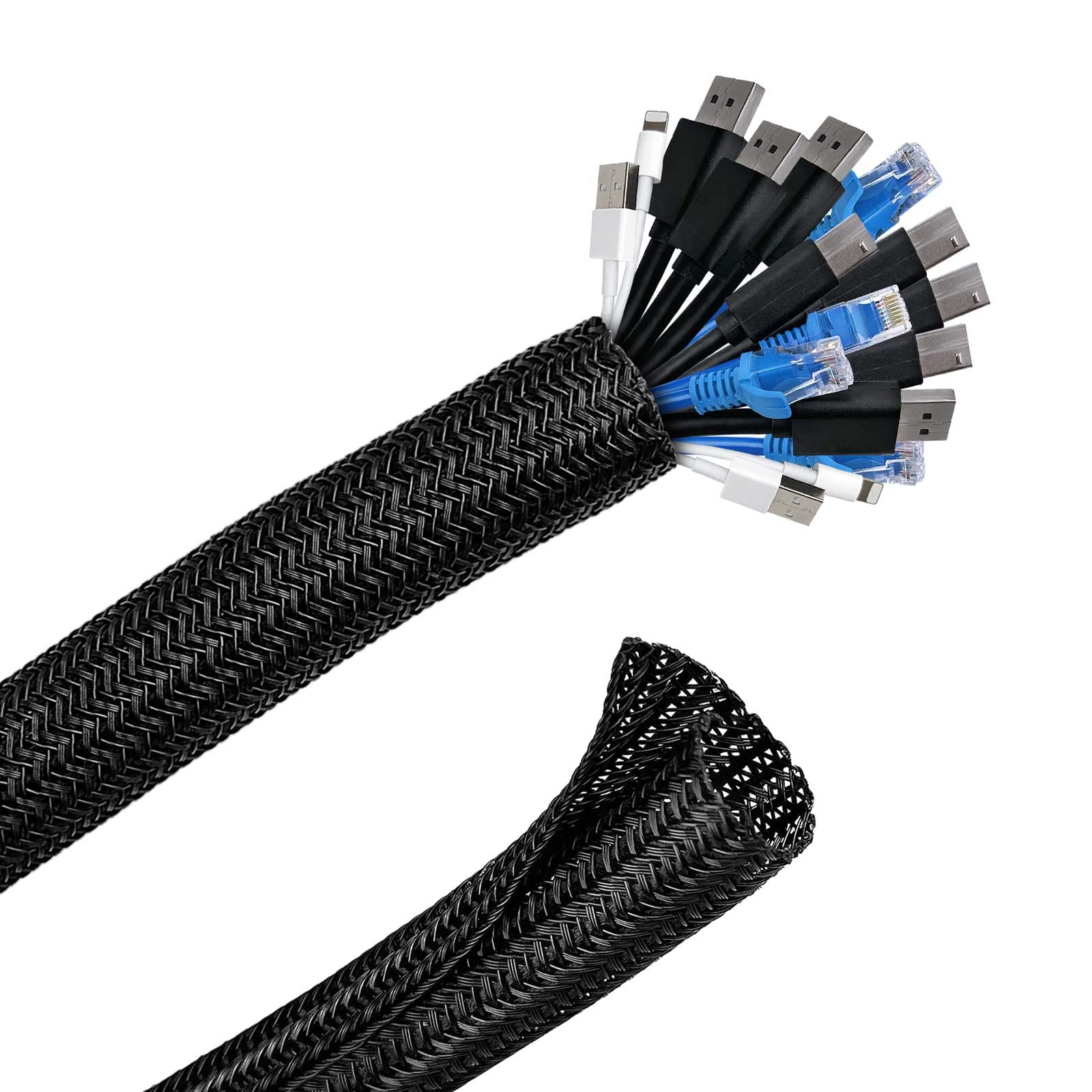 Palazen 3m Kabelschlauch Selbstschließend, 24-34mm Kabelkanal, Flexibel gewebter Kabelschutz zuschneidbar, Kabelmanagement für TV Computer Heimkino Automobilkabel, Schwarz