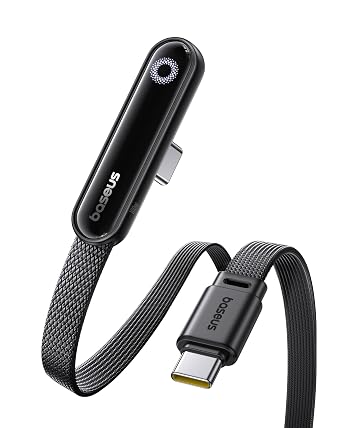 Baseus USB C Cable, 100W 5A Fast Charging Right Angle USB C to USB C Cable, Type C Charger Cord with Atmosphere Light for iPhone 16 15 Pro Plus Pro Max, Galaxy S24/S23, MacBook, iPad, 3.3ft