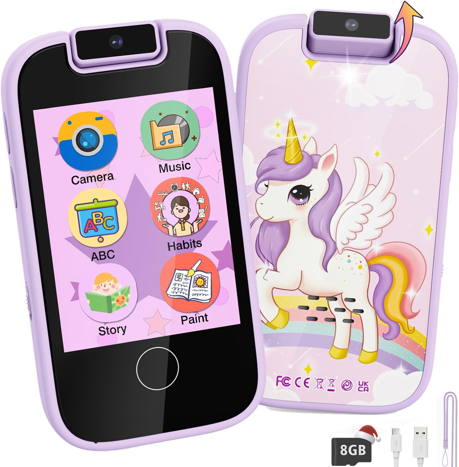 Shiningstone Kids Smart Phone for Girls, Toddler Phone with Dual Camera Puzzle Games Touchscreen, Learning Toy Christmas Birthday Gift (Purple)