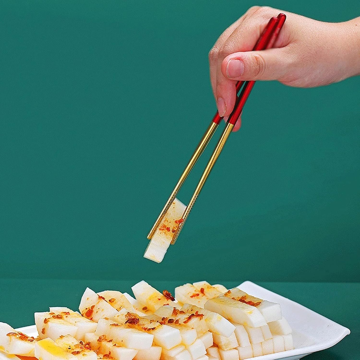 Chopsticks 1 Set Portable Travel Chopsticks，304 Stainless Steel Chopsticks, Single-piece,Non-Slip Reusable Food Sticks With Bag Sushi(Rojo)