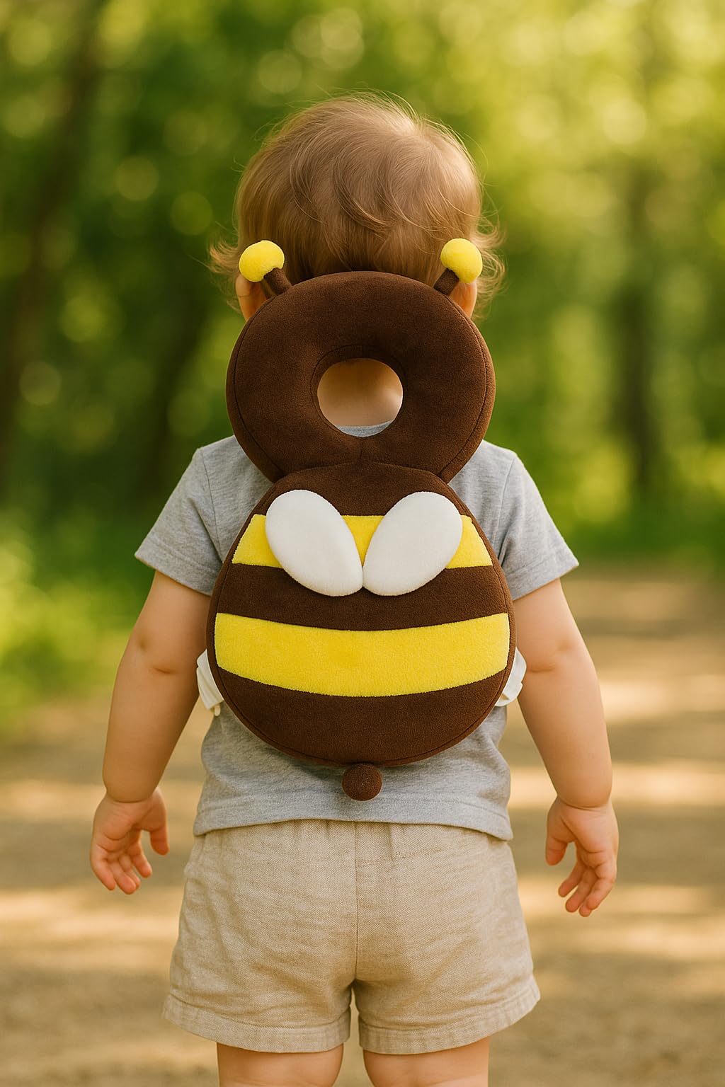 Baby Head Protection Backpack, Bumble Bee Design, Brown and Yellow Plush Safety Cushion - Image 2 thumbnail
