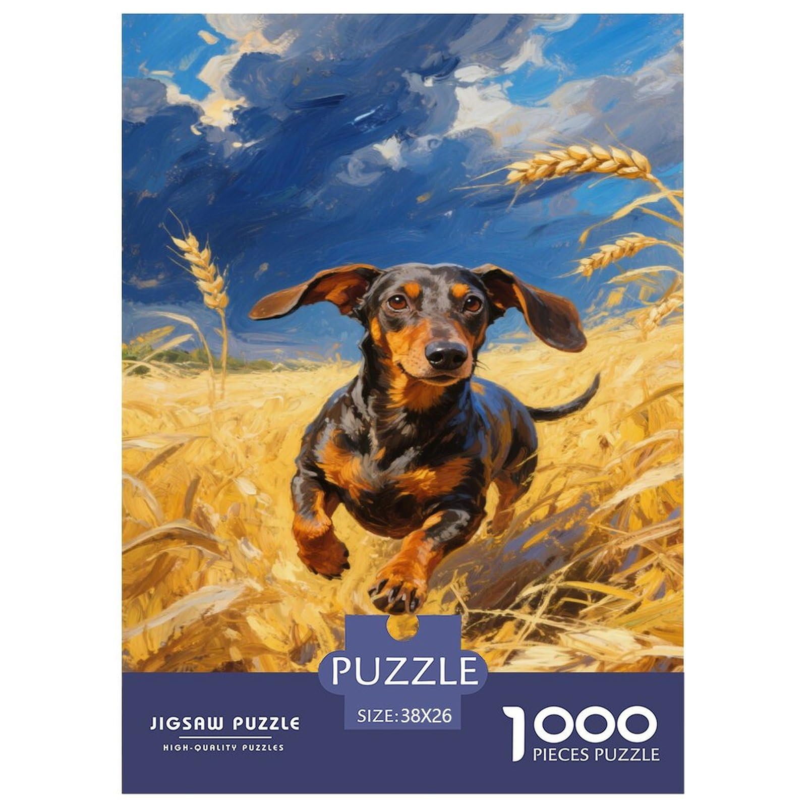 Puzzles Dachshund Dog 1000 Pieces Challenge Game for Adults,Wheat Field Impossible Jigsaw Puzzle 1000 Piece Educational Game Home Decoration 38x26cm/1000pcs — image 1