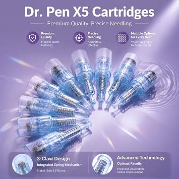 7pcs Dr. Pen X5 Replacement Cartridges – 36 Pin Tips, Light Blue, One-Week Supply, High Density Coverage, Sterile Refills for Face & Body Skincare, Home & Salon, Compatible with Dr. Pen X5