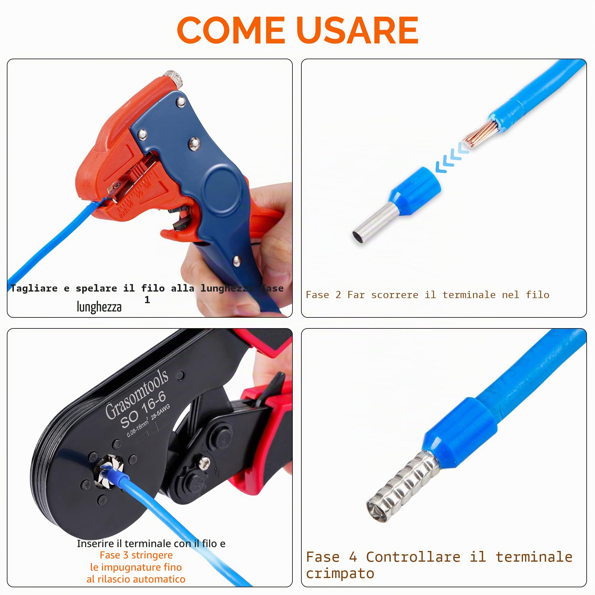 Set di crimpatrici per morsetti doppi e singoli, cricchetto 16-6 AWG 28-5 (0,08-16 mm²) con 1200 manicotti per connettori terminali (16-6 Crimper kit)