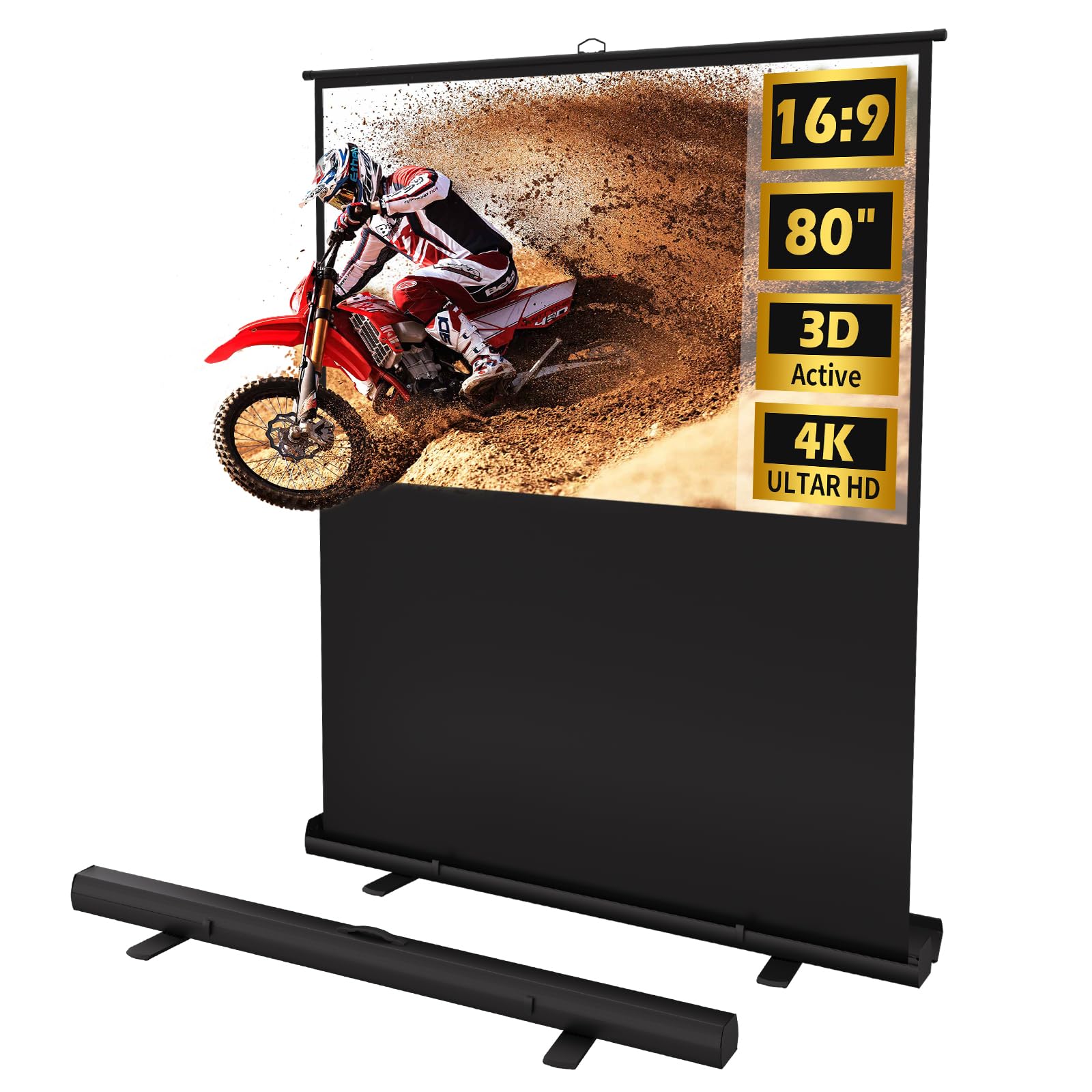 VISULAPEX Leinwand Beamer 80 Zoll 16:9 Bodenleinwand,Mobile Projektionsleinwand,Bodenprojektor Bildschirm 177x 99.5cm für Heimkino,Outdoor,Büro,Camping