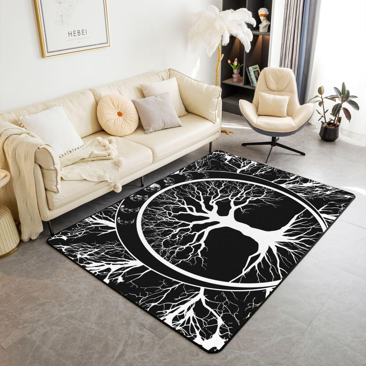 Erosebridal Sun and Moon Area Rug,Twelve Constellations Zodiac Rug 5x7,Moon Phase Carpet,Yin and Yang Starry Night Astrology Stars Indoor Floor Mat for Living Room Bedroom