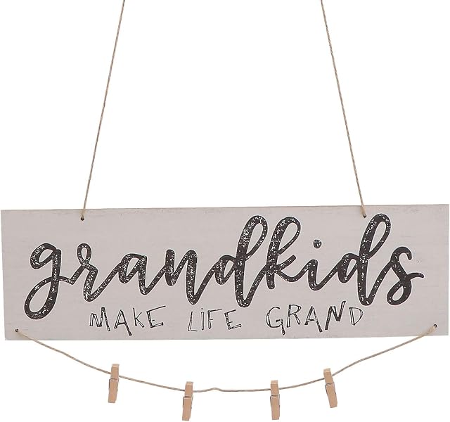 LIOOBO Grandkids photo holder creative mini wooden hanging grandkids make life grand wall board diy listing note clips crafts