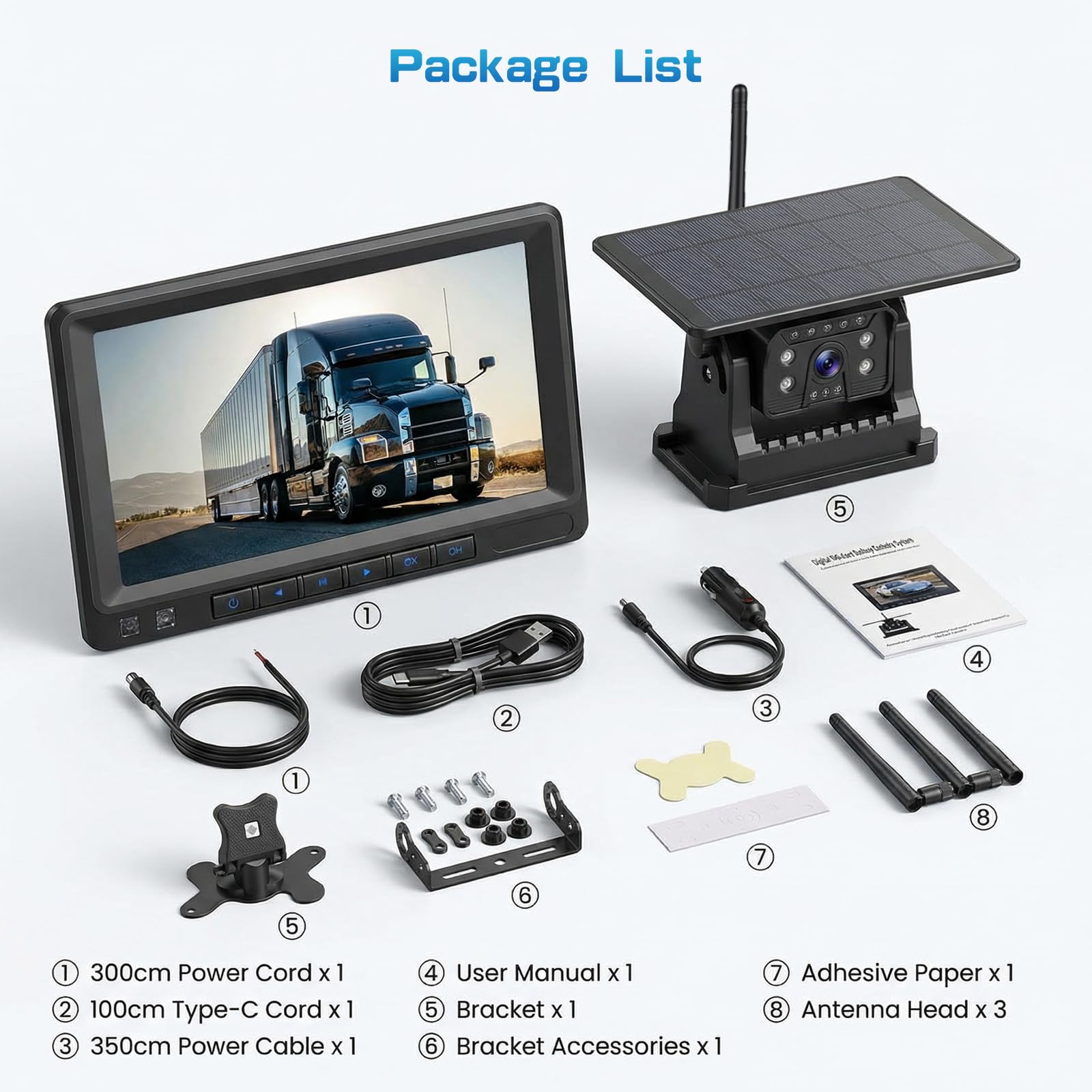 Hikity Display IPS da 7", Kit Telecamera Retromarcia Solare Wireless per Veicoli, Telecamera Magnetica IP69 Grandangolare Aiuto Parcheggio