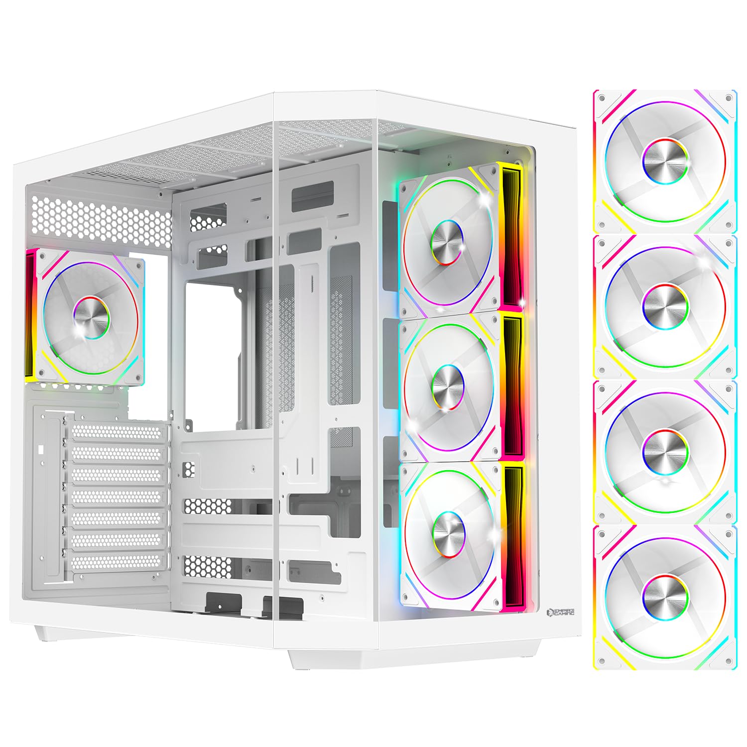 EMPIRE GAMING ECL251 Mid-Tower Gaming PC obudowa do komputera stacjonarnego ATX – 4 x 120 mm PWM ARGB wentylator z fabrycznie zainstalowanym kontrolerem HUB – potrójne szkło hartowane – USB typu C