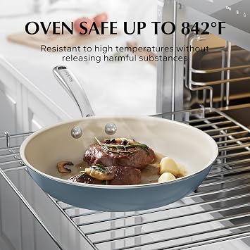 Redchef Non Stick Ceramic Frying Pan Set, Non Toxic Ceramic Pans for Cooking, 8 9.5 11 Skillet Set, No PFAS & PTFE & PFOA with Stainless Steel Handle, Dishwasher & Oven Saf
