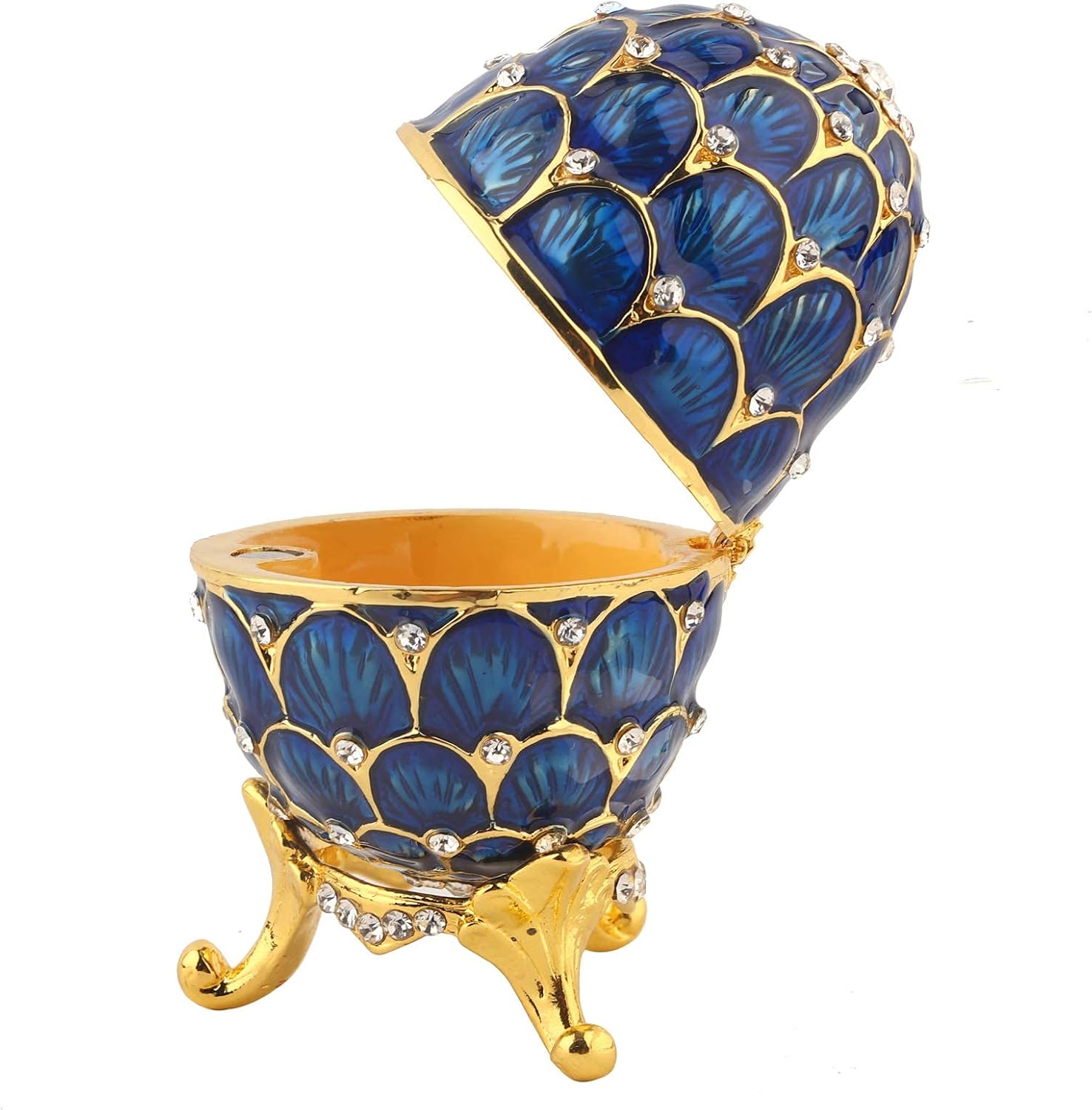 Hilitand Jewellery Organiser Diamond Trinket Box Vintage Style Egg Collection Enamel Easter Egg Decoration Craft Gift (Blue) - Image 3