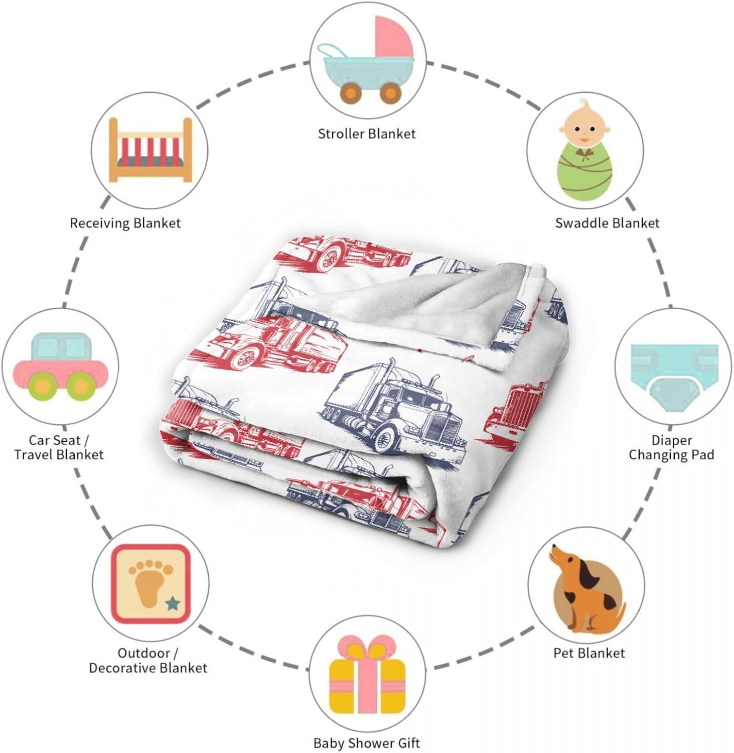 Semi Truck Blanket Gifts for Girls Boys , Construction Throw Blanket Gifts for Baby Trucker Decor Truck Plush Soft Lightweight Flannel Fleece Tractor Blankets Sheet for Nursery Toddler 40x30In
